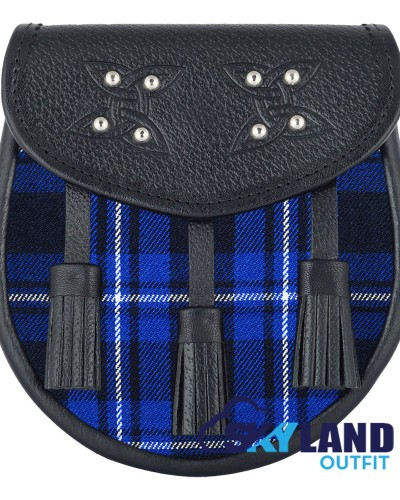 Brown Leather Scottish Sporran with Clan Ramsey Blue Tartan Brown Leather Scottish Sporran with Clan Ramsey Blue Tartan