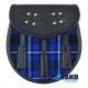 Brown Leather Scottish Sporran with Clan Ramsey Blue Tartan