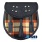 Black Leather Scottish Sporran with Clan Rose Ancient Tartan