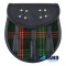 Black Leather Sporran with Clan Ross Hunting Modern Tartan
