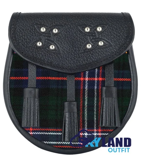 Brown Leather Scottish Sporran with Clan Scottish National Tartan Brown Leather Scottish Sporran with Clan Scottish National Tartan