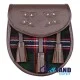 Brown Leather Scottish Sporran with Clan Scottish National Tartan Brown Leather Scottish Sporran with Clan Scottish National Tartan