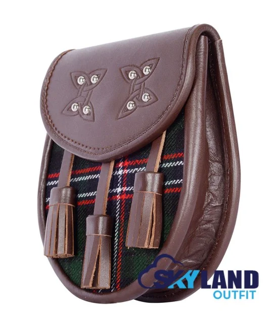 Brown Leather Scottish Sporran with Clan Scottish National Tartan Brown Leather Scottish Sporran with Clan Scottish National Tartan