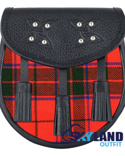 Brown Leather Scottish Sporran with Clan Scottish Rose Tartan Brown Leather Scottish Sporran with Clan Scottish Rose Tartan