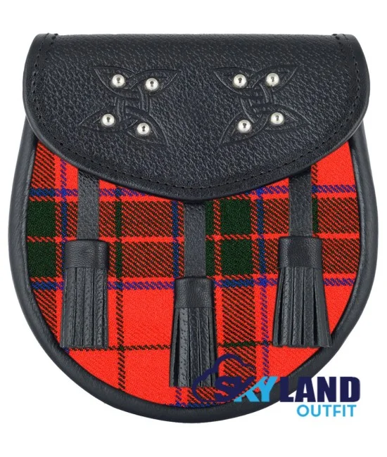 Brown Leather Scottish Sporran with Clan Scottish Rose Tartan Brown Leather Scottish Sporran with Clan Scottish Rose Tartan