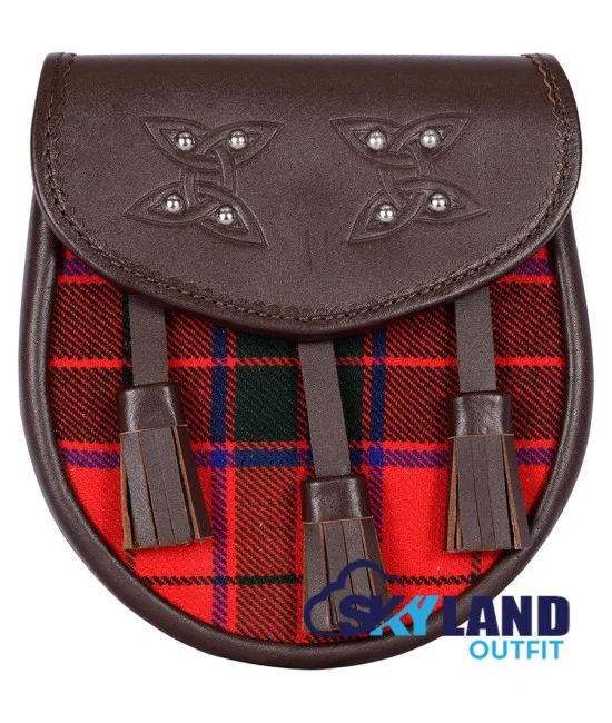 Brown Leather Scottish Sporran with Clan Scottish Rose Tartan Brown Leather Scottish Sporran with Clan Scottish Rose Tartan