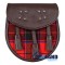 Brown Leather Scottish Sporran with Clan Scottish Rose Tartan