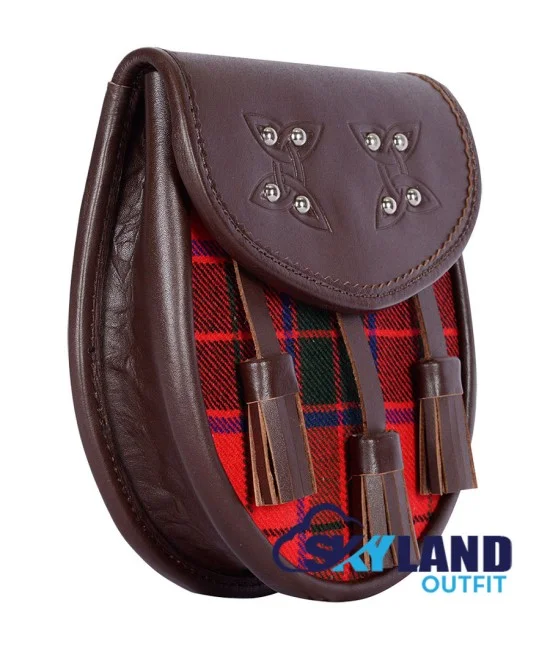 Brown Leather Scottish Sporran with Clan Scottish Rose Tartan Brown Leather Scottish Sporran with Clan Scottish Rose Tartan