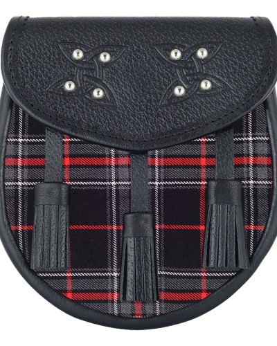 Black Leather Scottish Sporran with Clan Spirit of Bruce Tartan