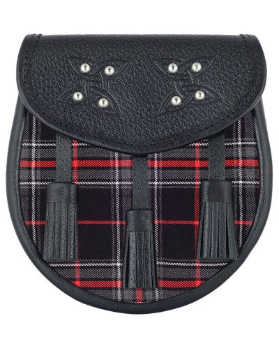 Black Leather Scottish Sporran with Clan Spirit of Bruce Tartan Black Leather Scottish Sporran with Clan Spirit of Bruce Tartan