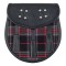 Black Leather Scottish Sporran with Clan Spirit of Bruce Tartan