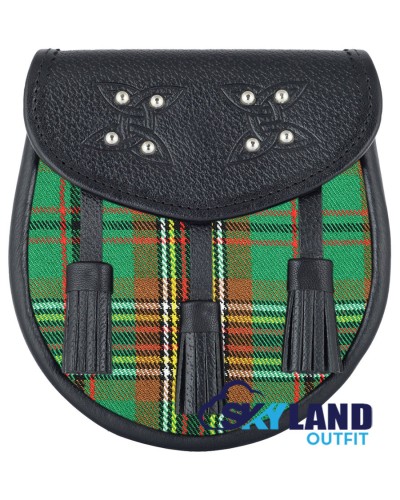 Black Leather Scottish Sporran with Clan Tara Murphy Tartan