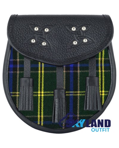 Black Leather Scottish Sporran with Clan US Army Tartan