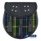 Black Leather Scottish Sporran with Clan US Army Tartan