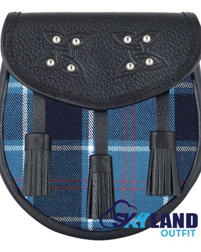 Black Leather Scottish Sporran with Clan US Navy Tartan