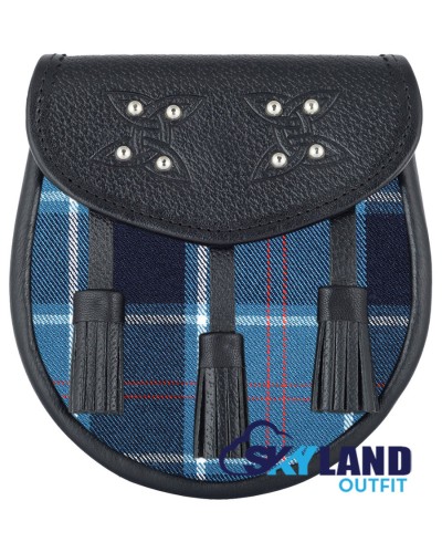 Black Leather Scottish Sporran with Clan US Navy Tartan