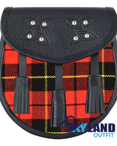 Brown Leather Scottish Sporran with Clan Wallace Tartan Brown Leather Scottish Sporran with Clan Wallace Tartan