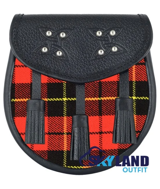 Brown Leather Scottish Sporran with Clan Wallace Tartan Brown Leather Scottish Sporran with Clan Wallace Tartan