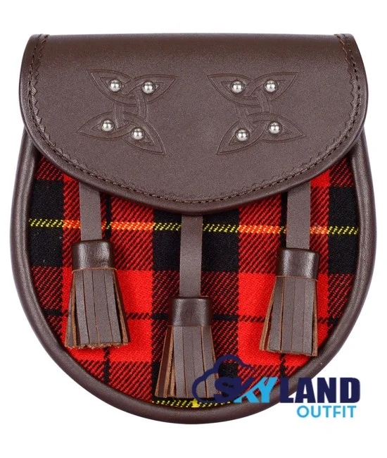 Brown Leather Scottish Sporran with Clan Wallace Tartan Brown Leather Scottish Sporran with Clan Wallace Tartan
