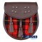 Brown Leather Scottish Sporran with Clan Wallace Tartan