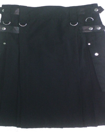Ladies Utility Black Cotton Kilt with adjustable Leather Straps