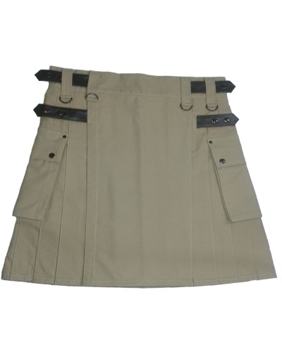 Ladies Utility Khaki Cotton Kilt with adjustable Leather Straps Ladies Utility Khaki Cotton Kilt with adjustable Leather Straps