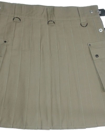 Khaki Cotton Utility Kilt | Ladies Leather Strap Kilt Khaki Cotton Utility Kilt | Ladies Leather Strap Kilt