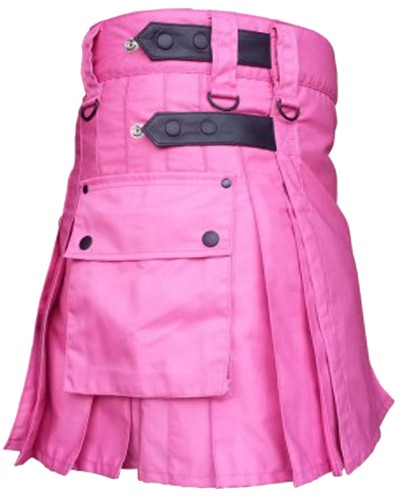 Ladies Pink Utility Cotton Kilt with adjustable Leather Straps Ladies Pink Utility Cotton Kilt with adjustable Leather Straps