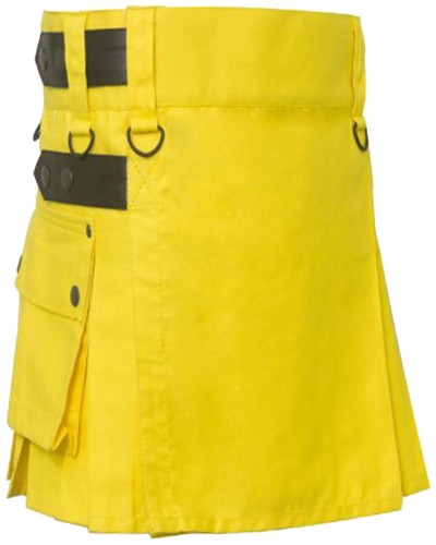 Ladies Utility Yellow Cotton Kilt with adjustable Leather Straps Ladies Utility Yellow Cotton Kilt with adjustable Leather Straps