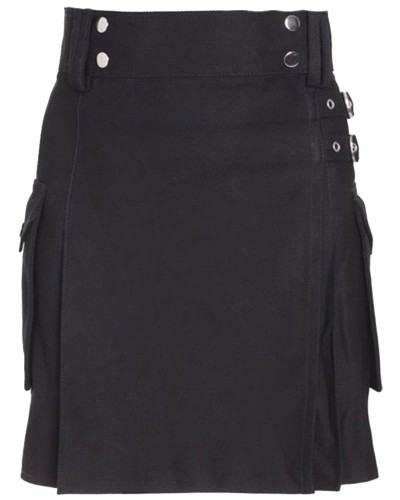 Utility Black Cotton Kilt for Women with adjustable Straps 