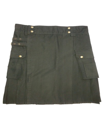 Ladies Black Utility Cotton Kilt with Four Cargo Pockets Ladies Black Utility Cotton Kilt with Four Cargo Pockets