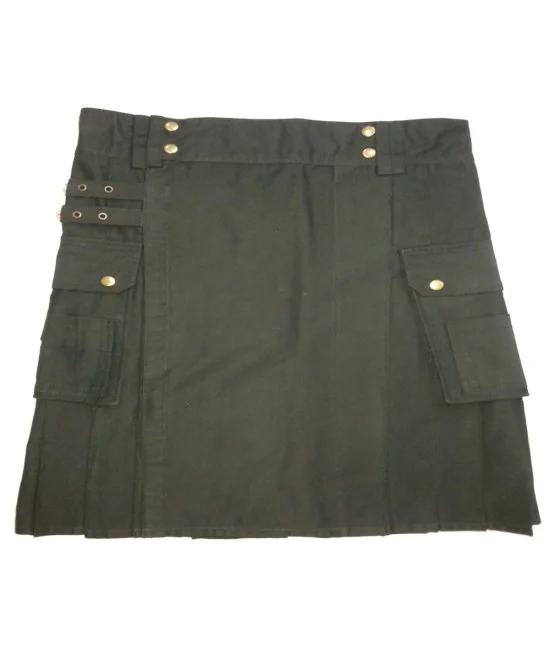 Ladies Black Utility Cotton Kilt with Four Cargo Pockets Ladies Black Utility Cotton Kilt with Four Cargo Pockets