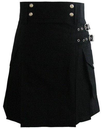 Black Cotton Utility Kilt for Women Skirt with adjustable Straps  Black Cotton Utility Kilt for Women Skirt with adjustable Straps