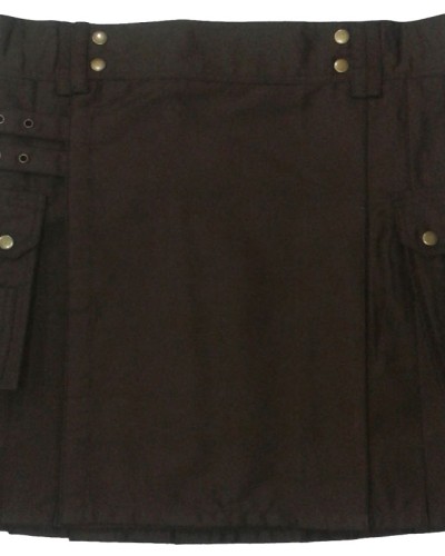 Ladies Chocolate Brown Utility Cotton Kilt with Cargo Pockets Ladies Chocolate Brown Utility Cotton Kilt with Cargo Pockets