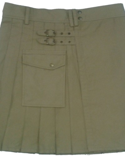 Ladies Khaki Cotton Utility Kilt with Pockets Ladies Khaki Cotton Utility Kilt with Pockets