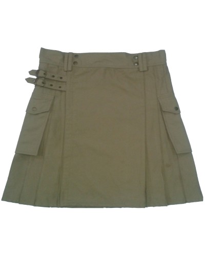Ladies Khaki Cotton Utility Kilt with Pockets Ladies Khaki Cotton Utility Kilt with Pockets