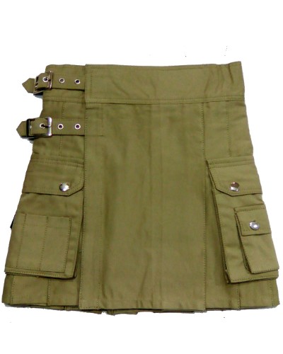 Ladies Olive Green Cotton Utility Kilt with Cargo Pockets Ladies Olive Green Cotton Utility Kilt with Cargo Pockets