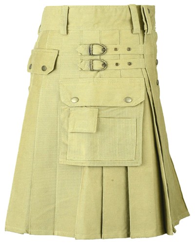 Khaki Cotton Utility for Women | Women Kilted Skirt with Cargo Pockets and Front Buttons Khaki Cotton Utility for Women | Women Kilted Skirt with Cargo Pockets and Front Buttons