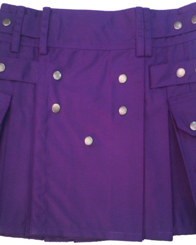 Ladies Purple Cotton Utility Kilt | Kilted Skirt with Four Cargo Pockets and Front Buttons Ladies Purple Cotton Utility Kilt | Kilted Skirt with Four Cargo Pockets and Front Buttons