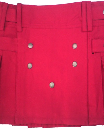 Ladies Red Cotton Utility Kilt | Women Kilted Skirt with Four Cargo Pockets and Front Buttons Ladies Red Cotton Utility Kilt | Women Kilted Skirt with Four Cargo Pockets and Front Buttons