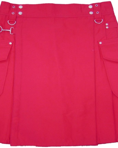 Ladies Red Cotton Deluxe Utility Kilt |Women Kilted Skirt with Cargo Pockets Ladies Red Cotton Deluxe Utility Kilt |Women Kilted Skirt with Cargo Pockets