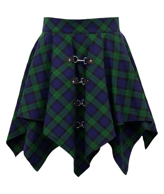 Black Watch Tartan Skirt | Wool Pixie Skirt D-Ring