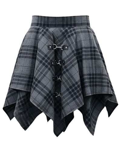 Grey Watch Tartan Skirt | Wool Pixie Skirt D-Ring