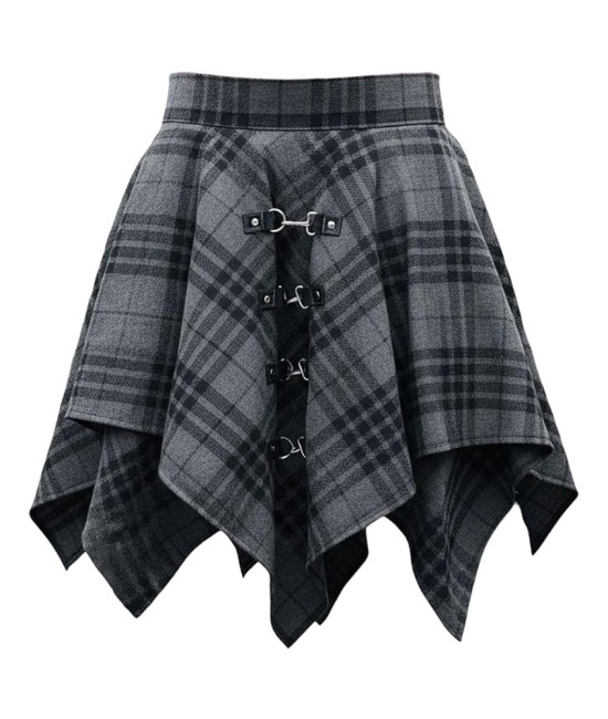 Grey Watch Tartan Skirt | Wool Pixie Skirt D-Ring