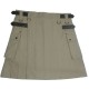 Ladies Utility Khaki Cotton Kilt with adjustable Leather Straps