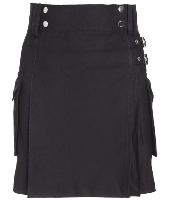 Utility Black Cotton Kilt for Women Skirt with adjustable Straps 