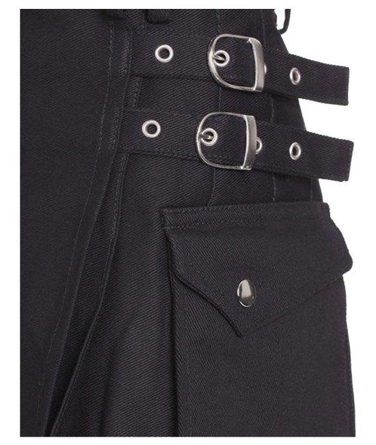 Utility Black Cotton Kilt for Women Skirt with adjustable Straps 