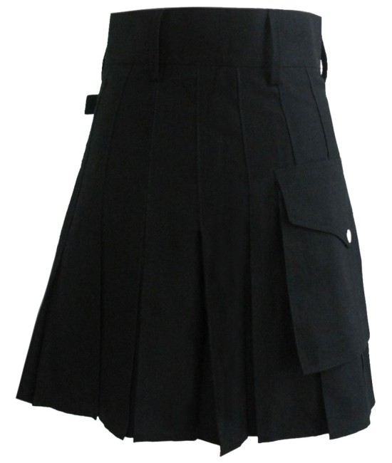 Black Cotton Utility Kilt for Women Skirt with adjustable Straps 