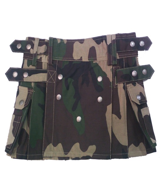 Army Camouflage Utility Cotton Kilt | Camo Kilt for Women Skirt with Four Cargo Pockets  