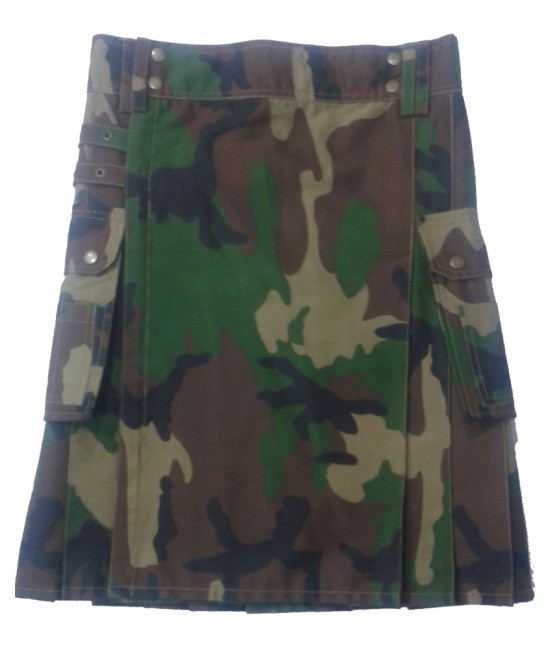 Ladies Army Camouflage Utility Cotton Kilt with Four Cargo Pockets  